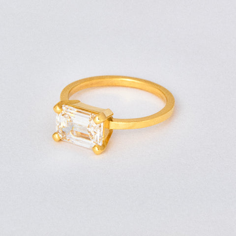 Emerald Diamond Basket Solitaire Engagement Ring
