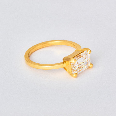 Emerald Diamond Basket Solitaire Engagement Ring