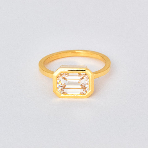 Emerald Diamond Bezel Solitaire Engagement Ring