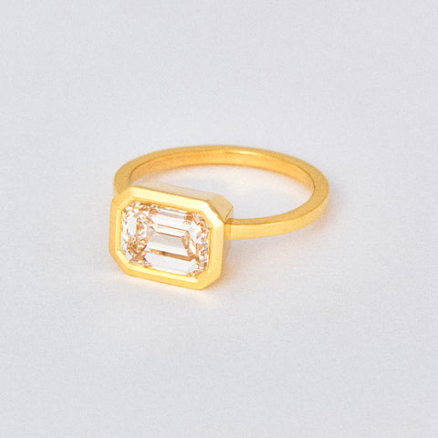 Emerald Diamond Bezel Solitaire Engagement Ring