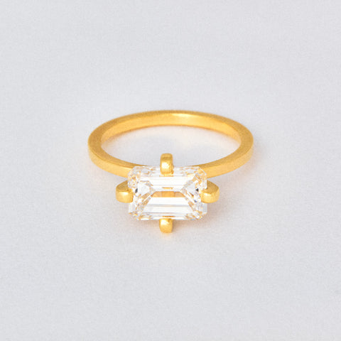 Emerald Diamond Prong Solitaire Engagement Ring