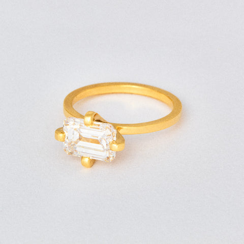 Emerald Diamond Prong Solitaire Engagement Ring