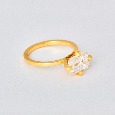Emerald Diamond Prong Solitaire Engagement Ring