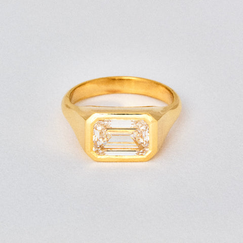 Emerald Diamond Signet Solitaire Engagement Ring