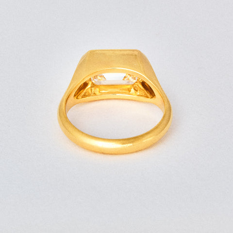 Emerald Diamond Signet Solitaire Engagement Ring