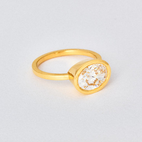 Oval Diamond Bezel Solitaire Engagement Ring