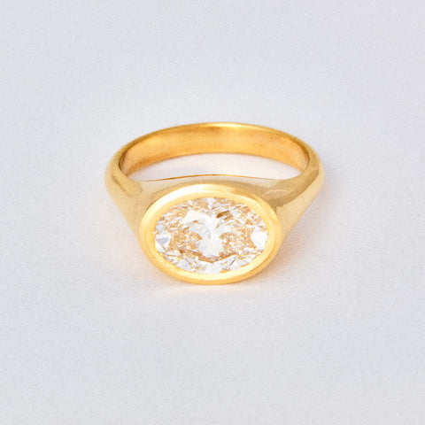 Oval Diamond Signet Solitaire Engagement Ring