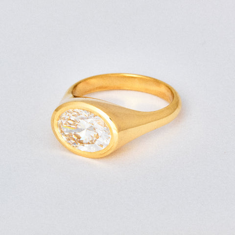 Oval Diamond Signet Solitaire Engagement Ring