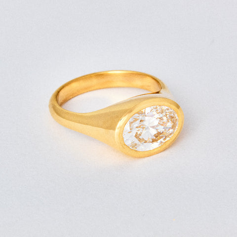 Oval Diamond Signet Solitaire Engagement Ring