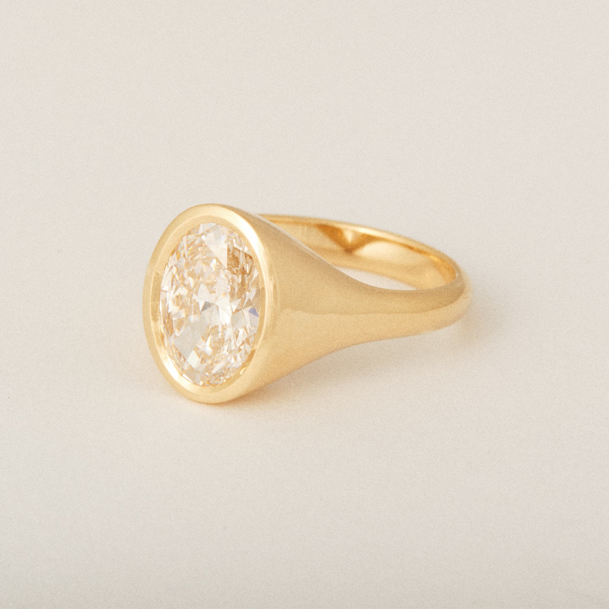 North South Oval Diamond Custom Signet Engagement Ring and Wedding Band Ste