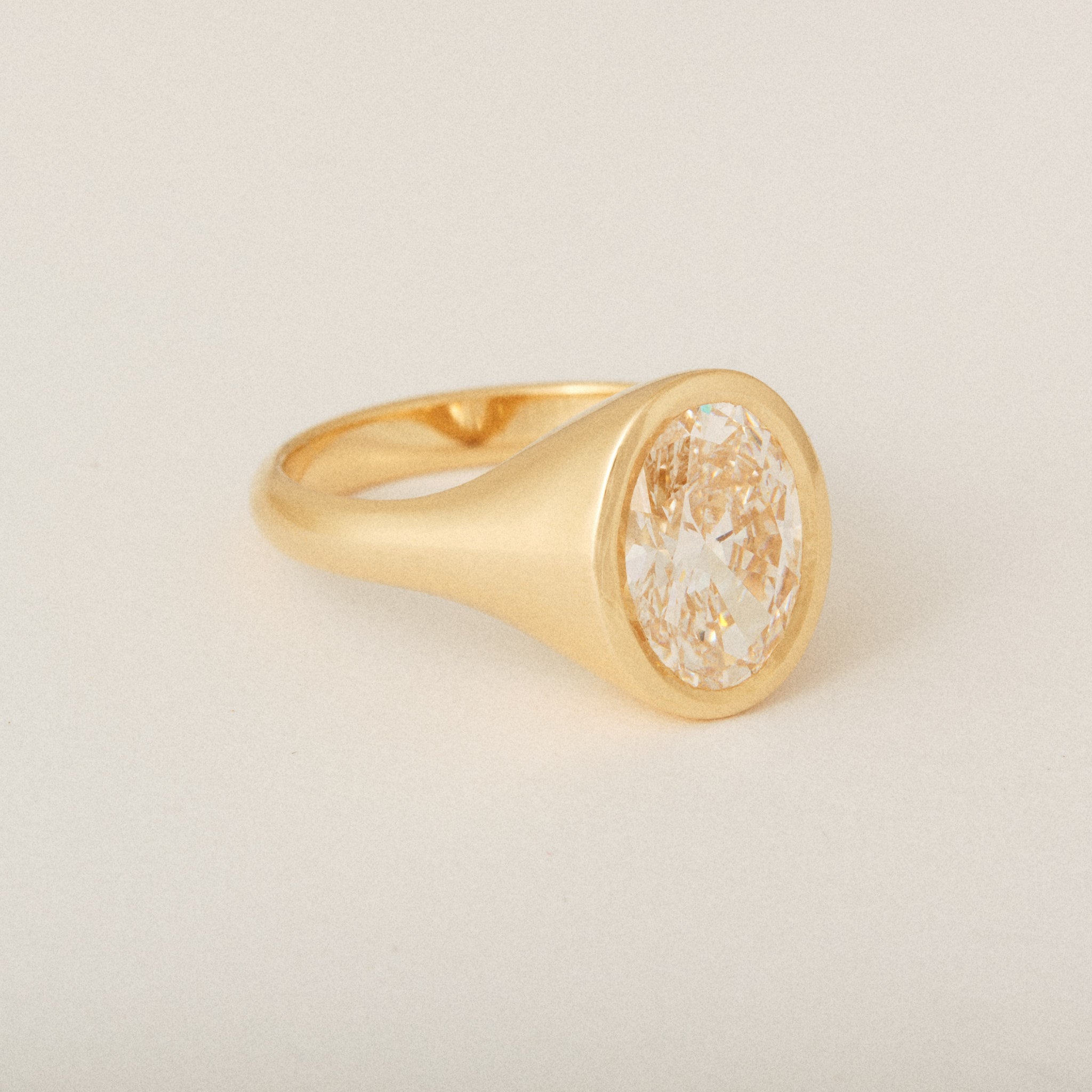 North South Oval Diamond Custom Signet Engagement Ring and Wedding Band Ste