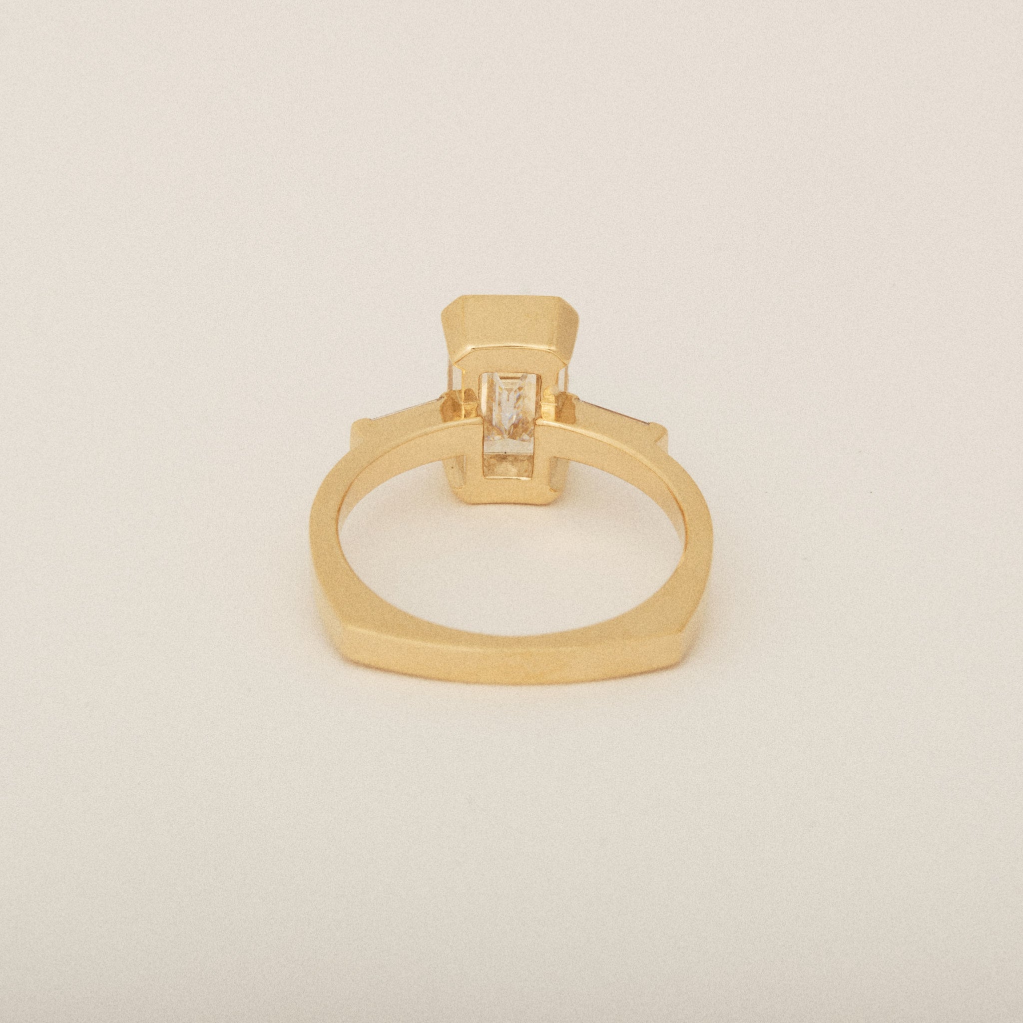 Emerald Cut Diamond Half Bezel Set with Two Baguette Sides Engagement Ring