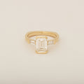 Emerald Cut Diamond Half Bezel Set with Two Baguette Sides Engagement Ring
