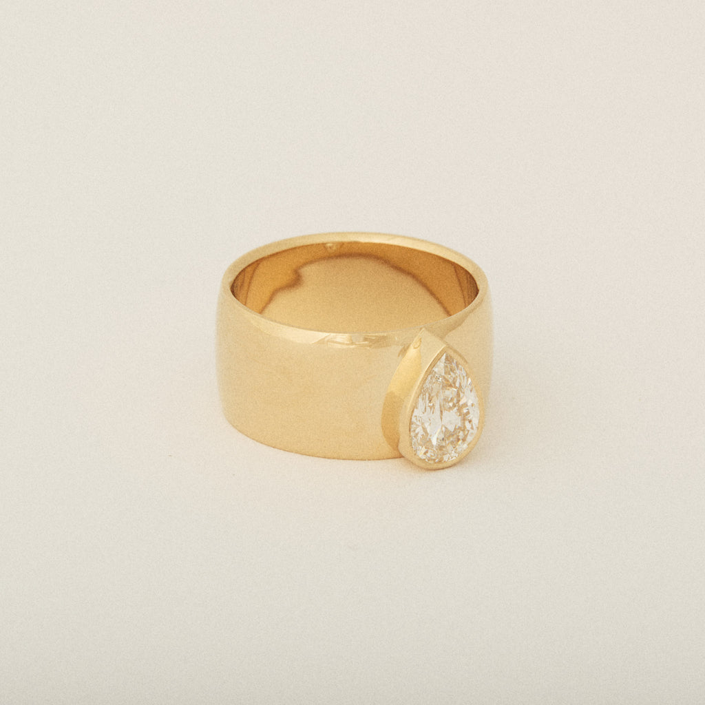 Pear Shaped Diamond Cigar Band Engagement Ring