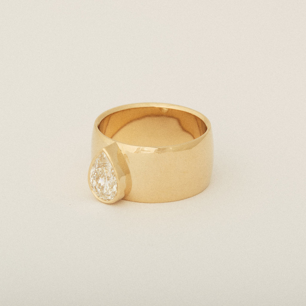 Pear Shaped Diamond Cigar Band Engagement Ring