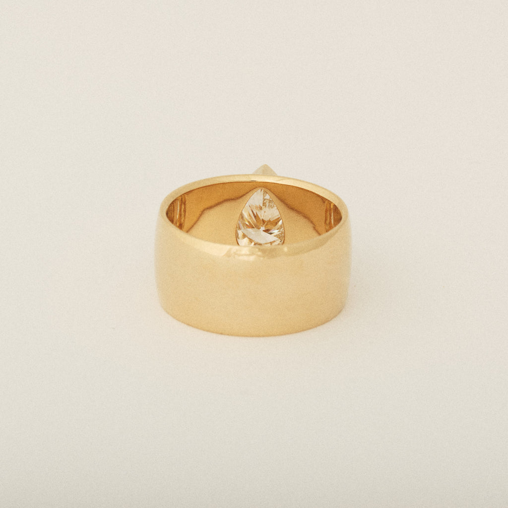 Pear Shaped Diamond Cigar Band Engagement Ring