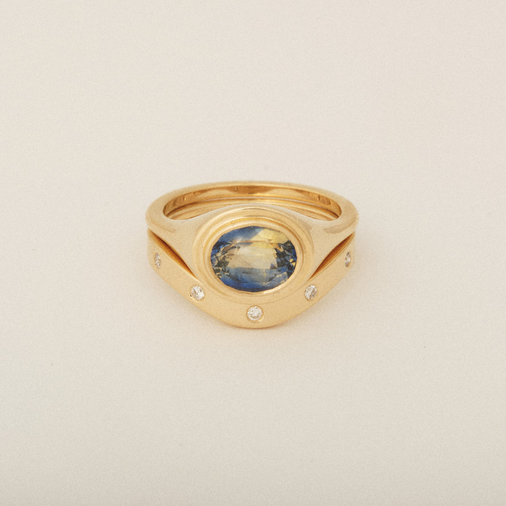 Bi-Color Sapphire Custom Engagement Ring and Wedding Band Set