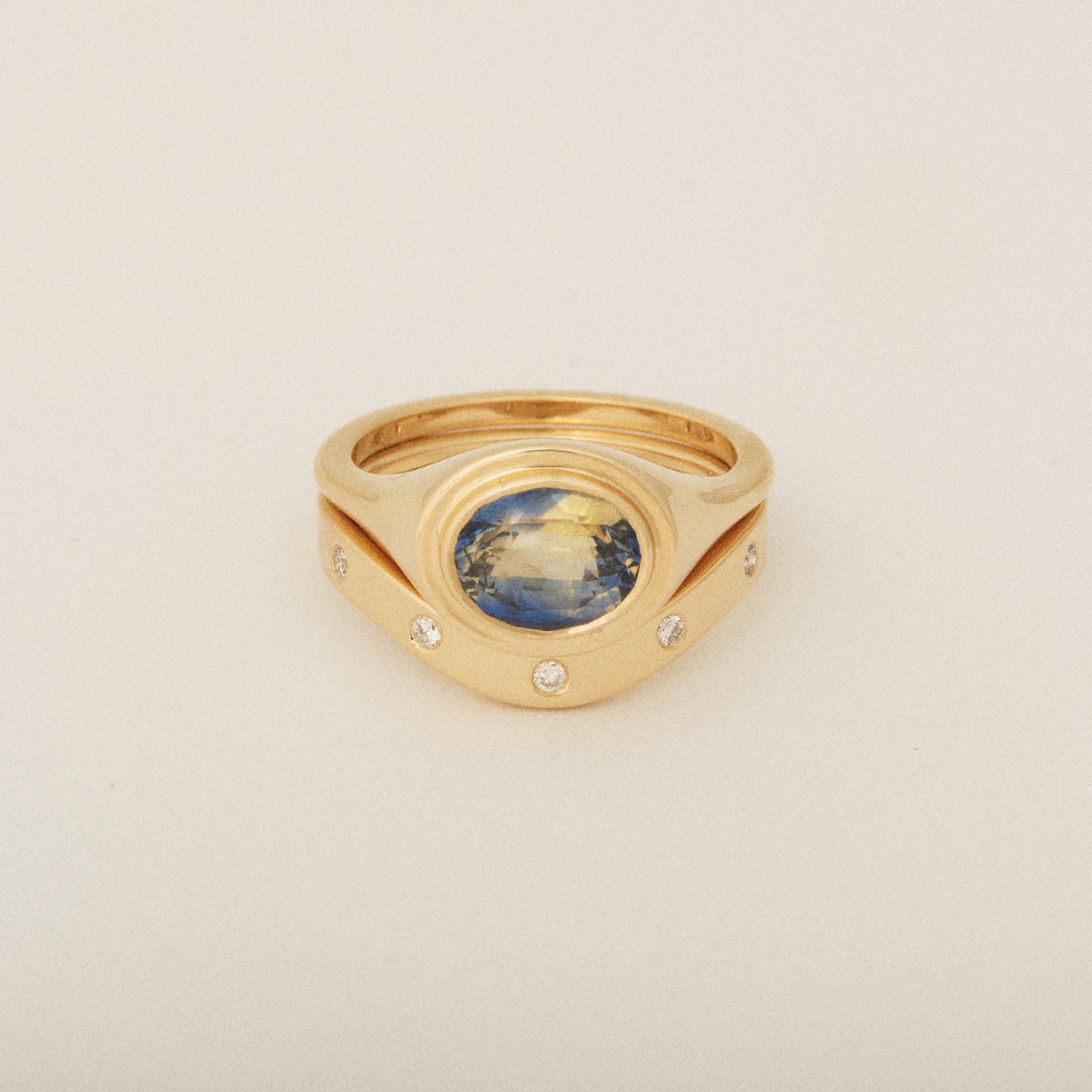 Bi-Color Sapphire Custom Engagement Ring and Wedding Band Set