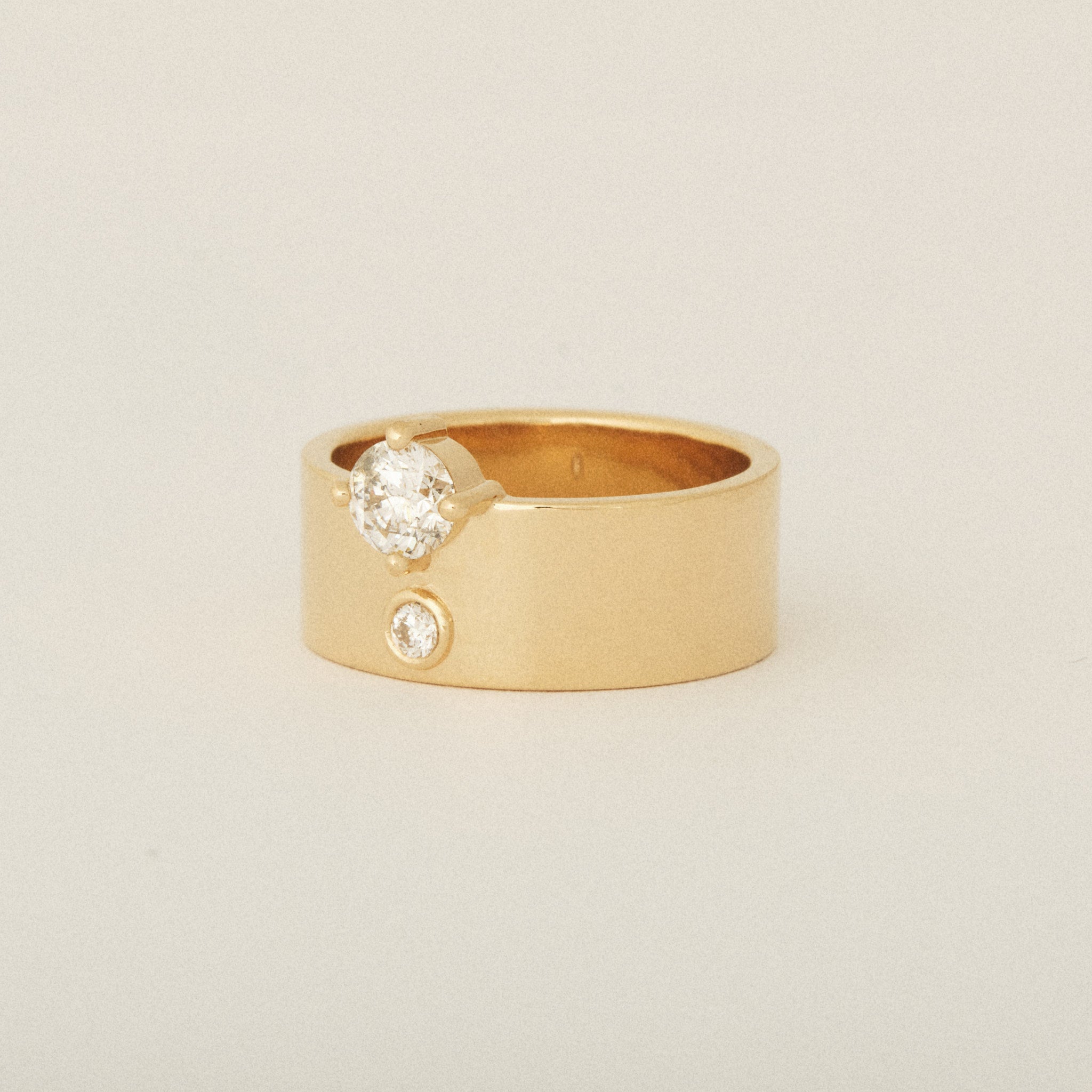 Two Heirloom Diamond Prong and Flush Set Cigar Band