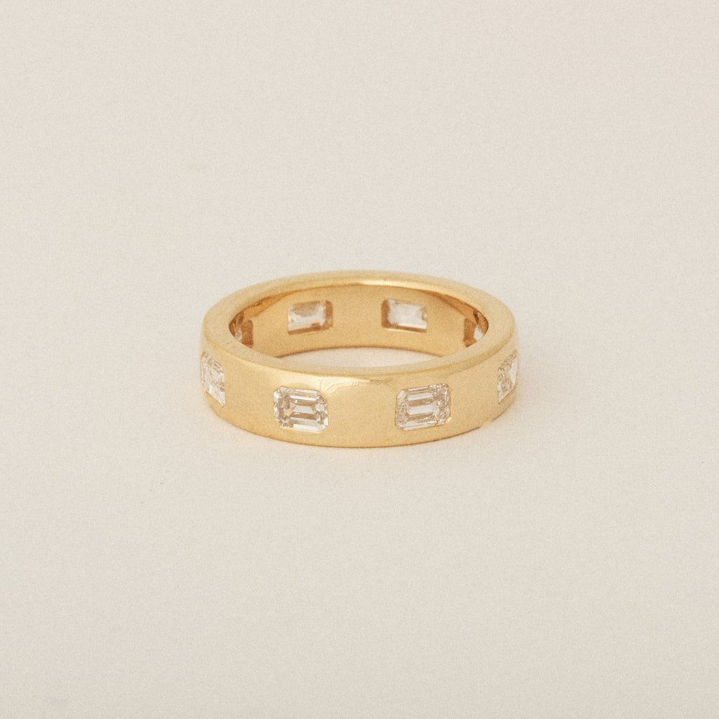 East West Flush Set Emerald Diamond Wedding Band
