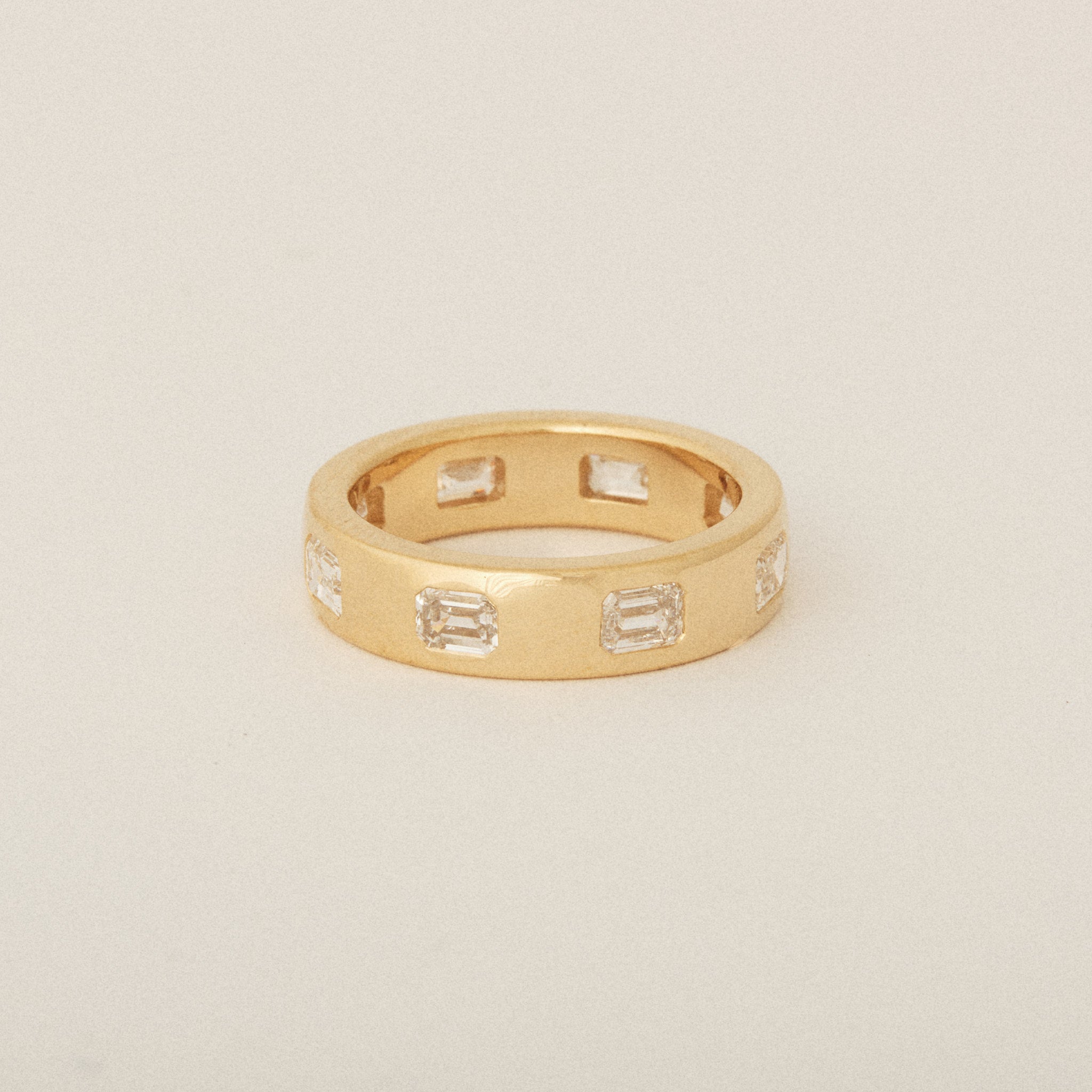 East West Flush Set Emerald Diamond Wedding Band