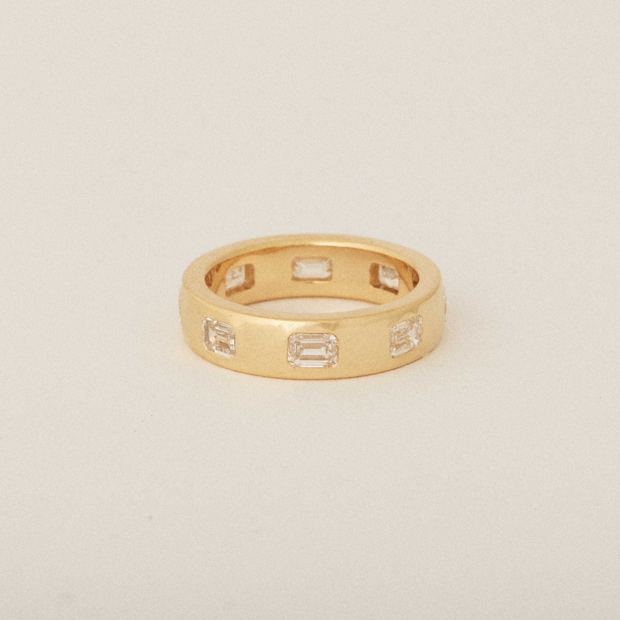 East West Flush Set Emerald Diamond Wedding Band