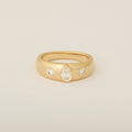 Three Heirloom Pear Shaped Diamonds in a Tapered Bezel Flush Set Engagement Ring