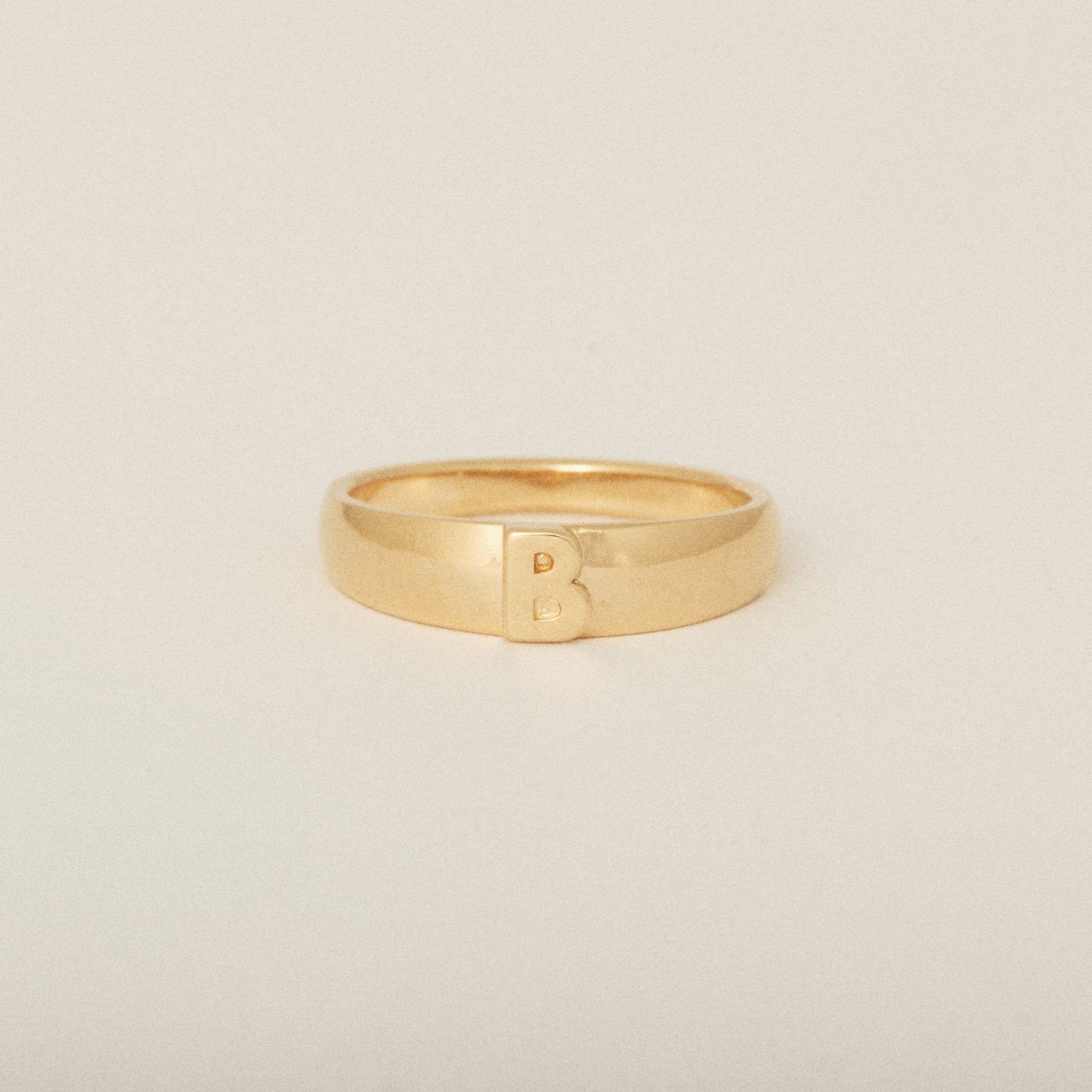 Tapered Dome B Letter Ring in 14k Yellow Gold