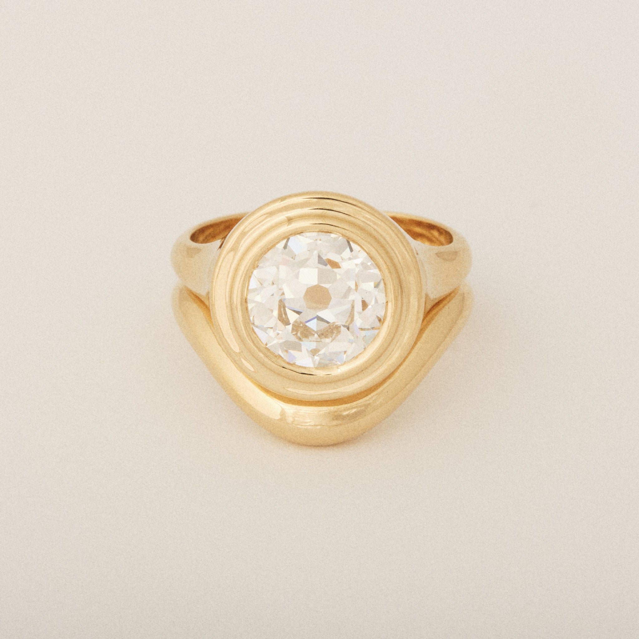 Old European Cut Diamond Step Bezel Set Engagement Ring