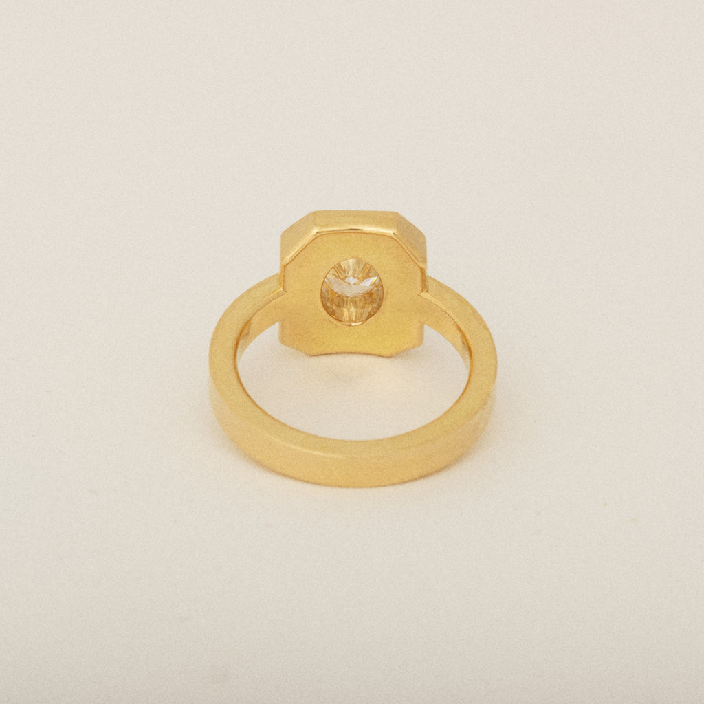 Heirloom Oval Diamond Rest in a Double Step 18k Yellow Engagement Ring