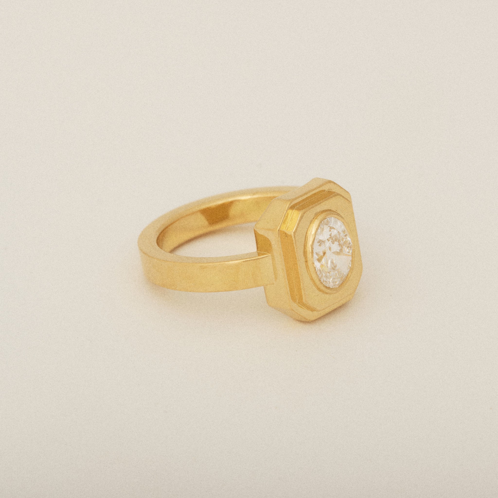 Heirloom Oval Diamond Rest in a Double Step 18k Yellow Engagement Ring