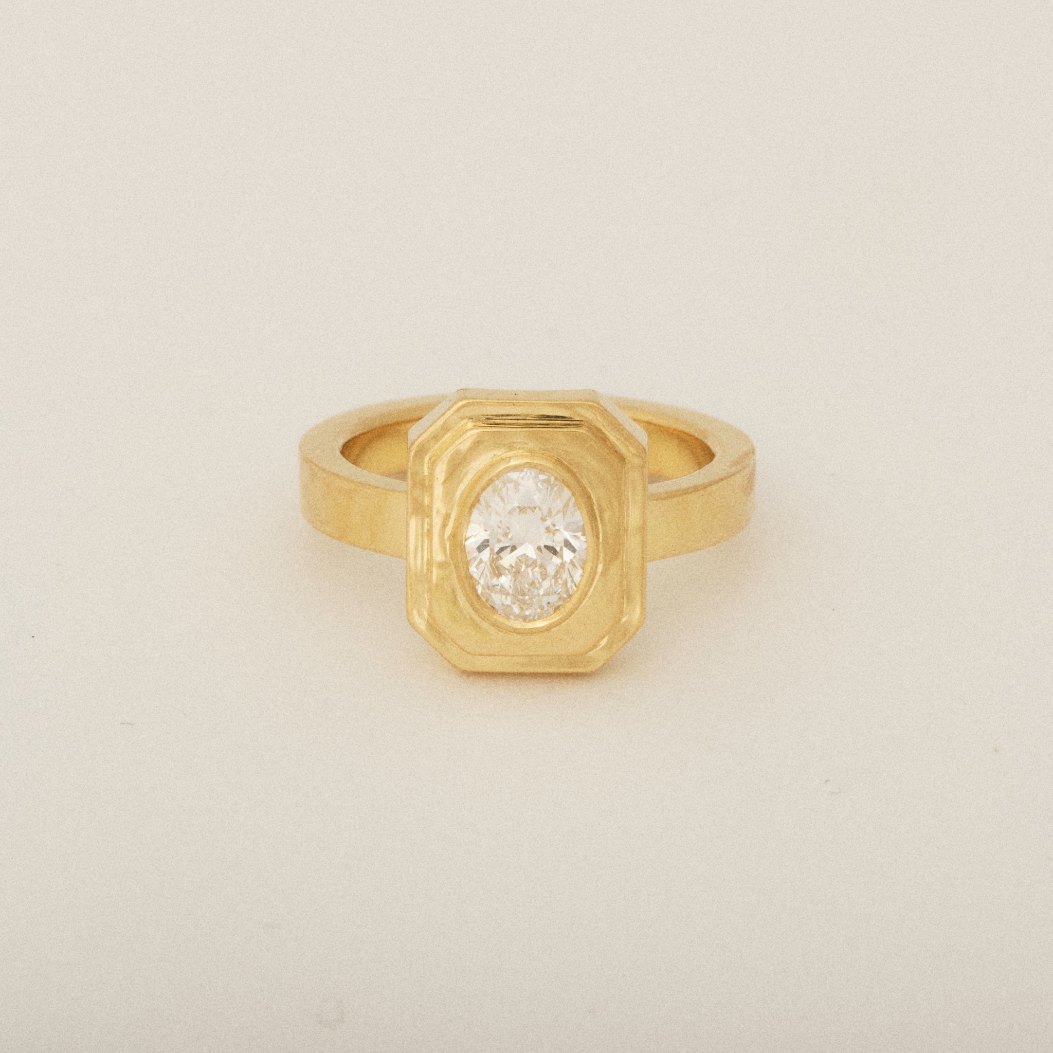 Heirloom Oval Diamond Rest in a Double Step 18k Yellow Engagement Ring