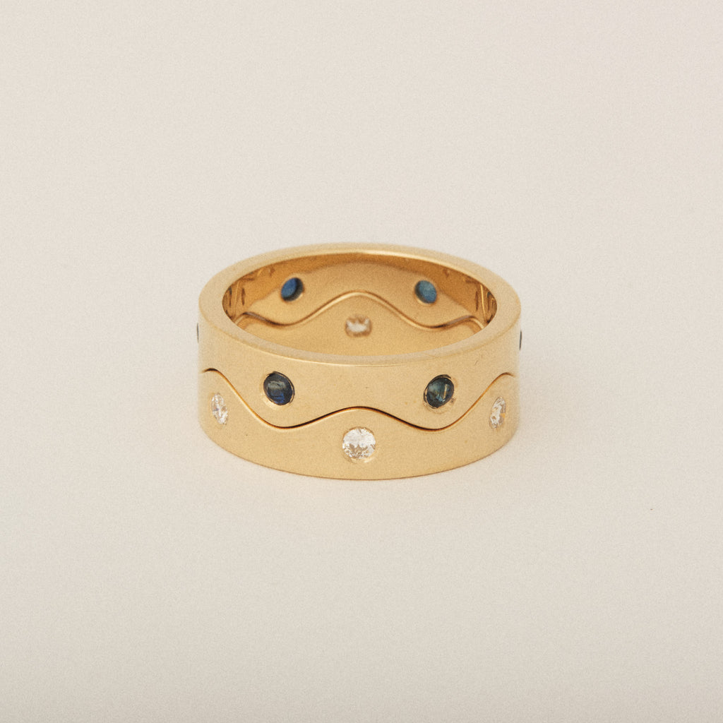 Puzzle Ring Set of Heirloom Blue Sapphire and Diamonds