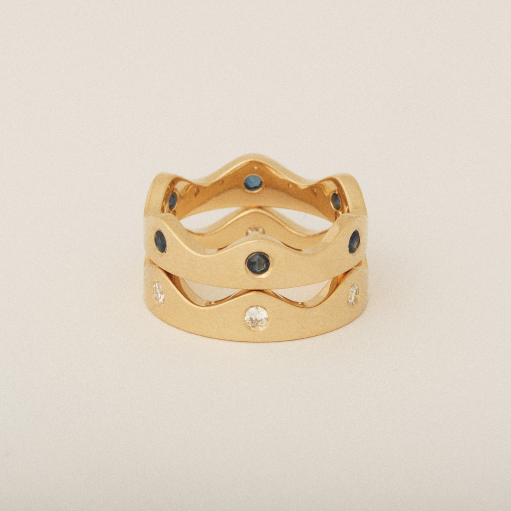 Puzzle Ring Set of Heirloom Blue Sapphire and Diamonds