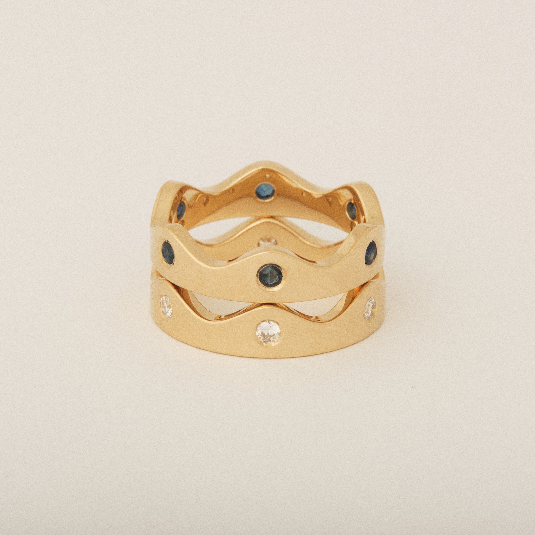 Puzzle Ring Set of Heirloom Blue Sapphire and Diamonds