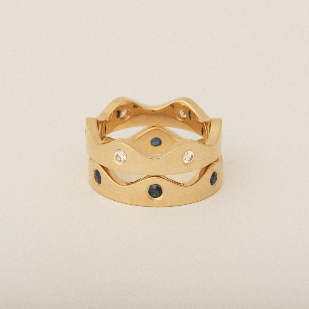 Puzzle Ring Set of Heirloom Blue Sapphire and Diamonds