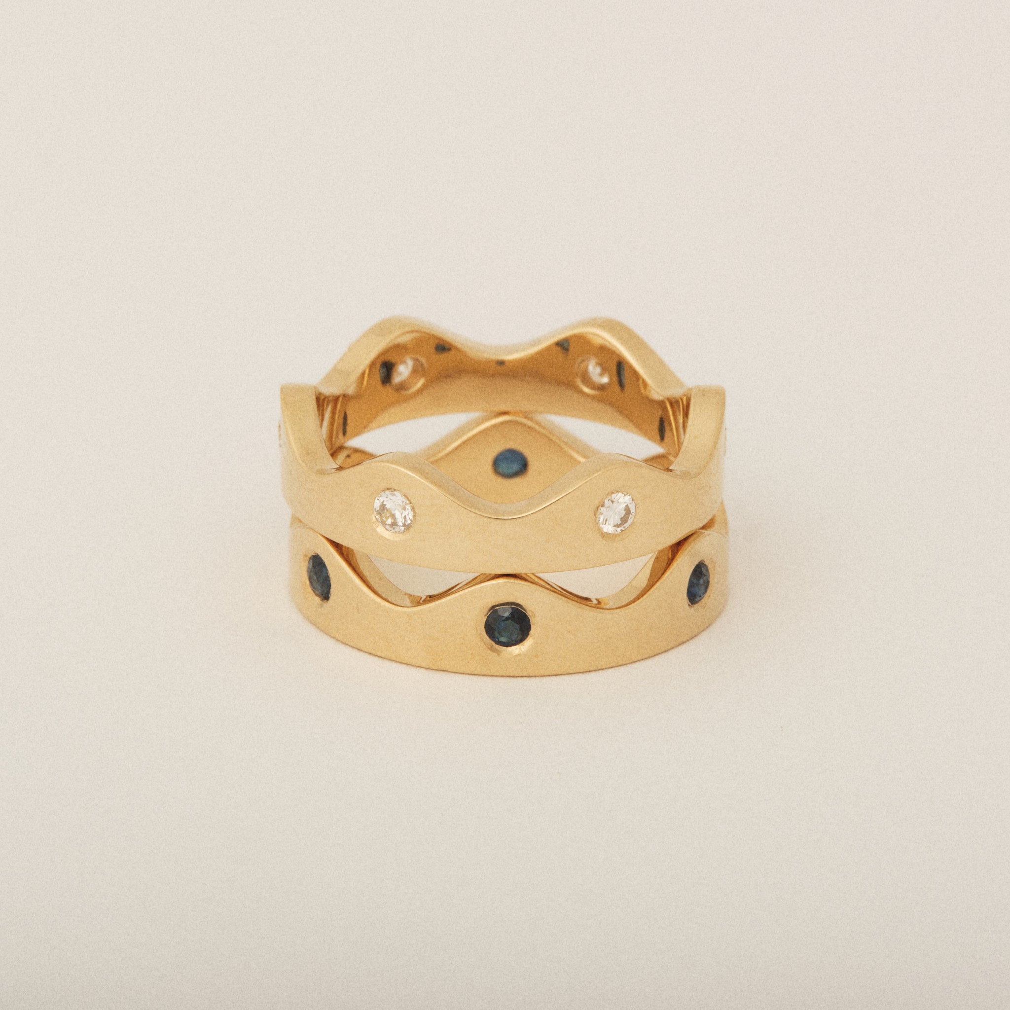 Puzzle Ring Set of Heirloom Blue Sapphire and Diamonds