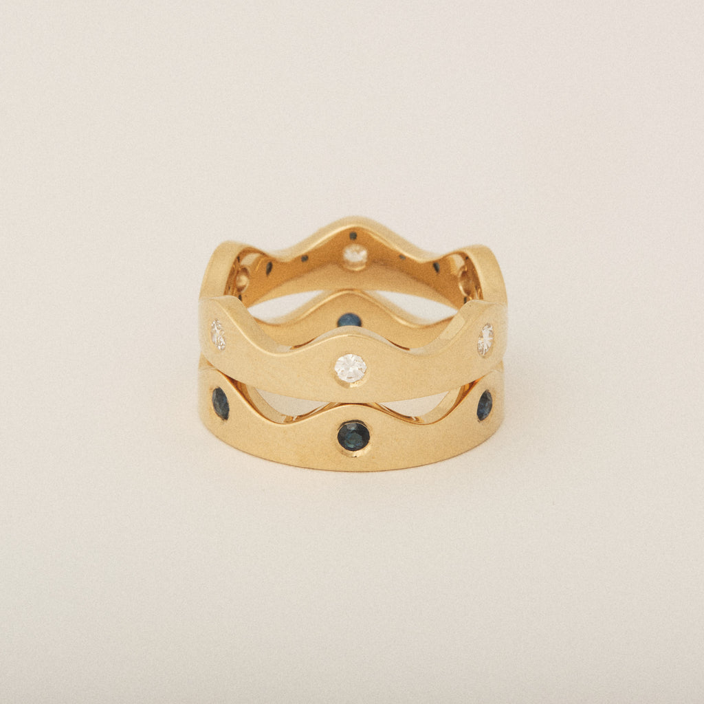 Puzzle Ring Set of Heirloom Blue Sapphire and Diamonds