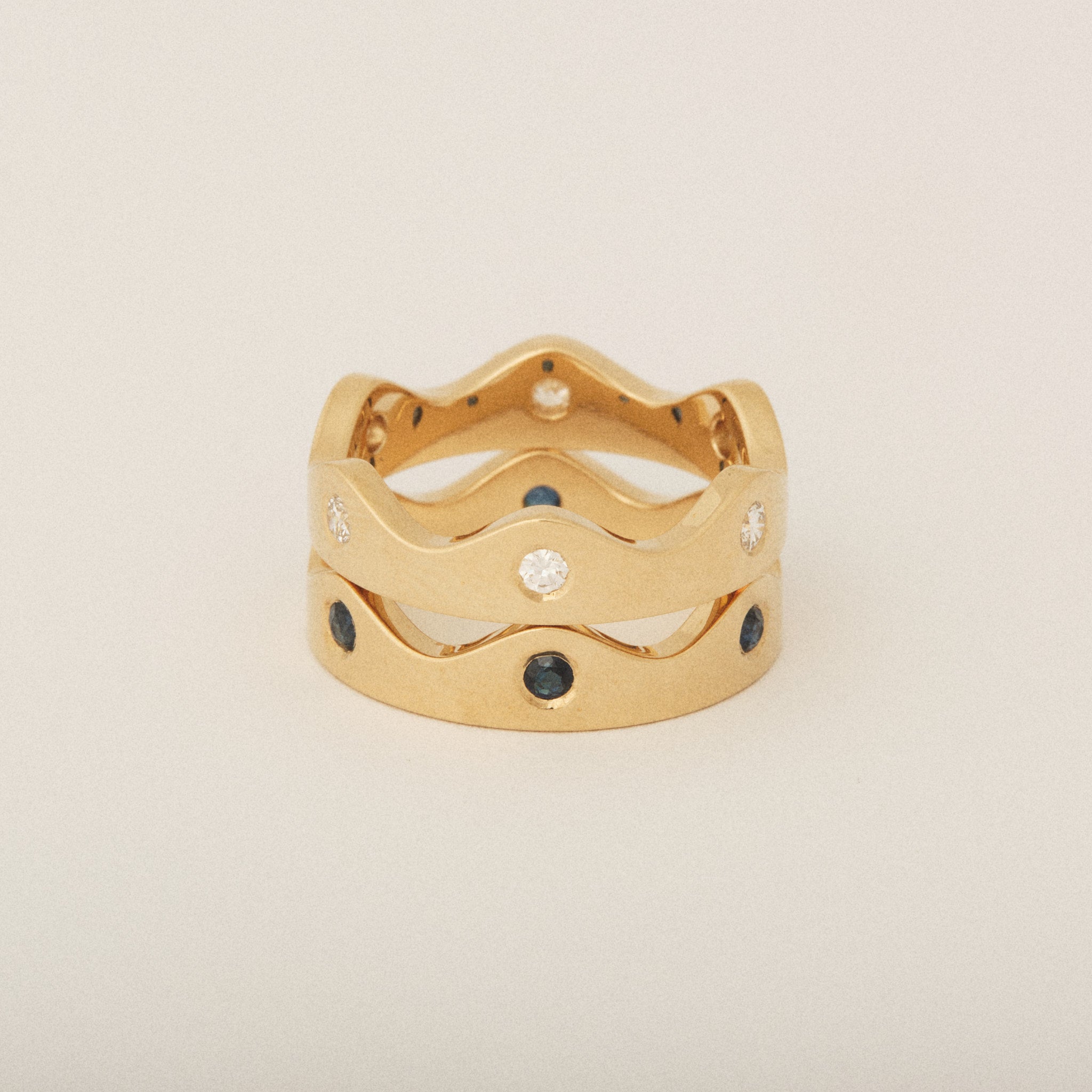 Puzzle Ring Set of Heirloom Blue Sapphire and Diamonds