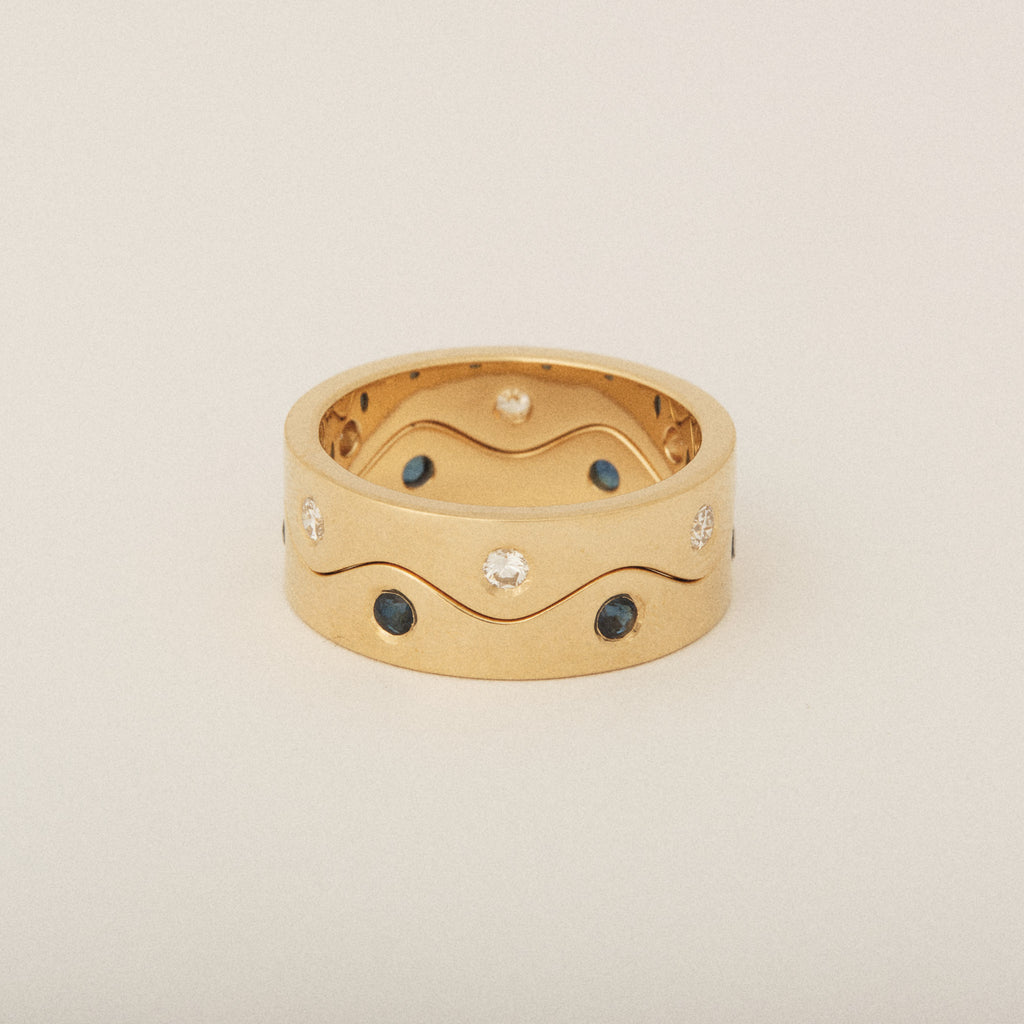 Puzzle Ring Set of Heirloom Blue Sapphire and Diamonds