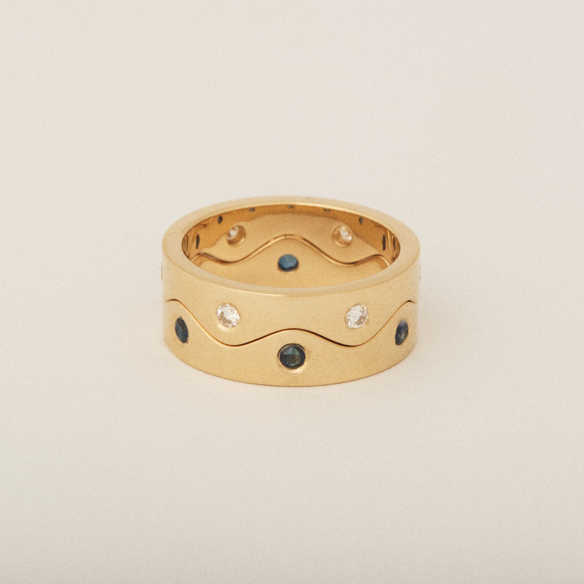 Puzzle Ring Set of Heirloom Blue Sapphire and Diamonds
