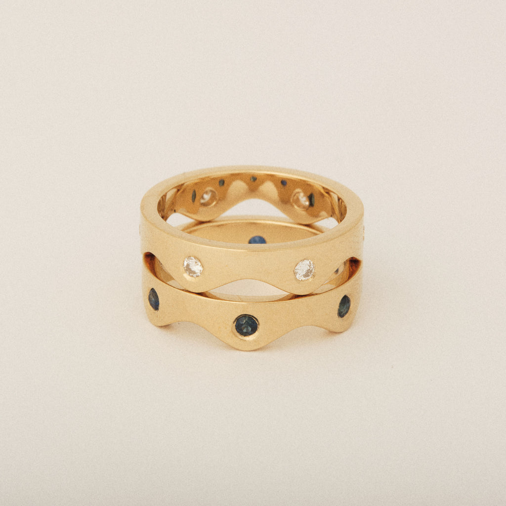 Puzzle Ring Set of Heirloom Blue Sapphire and Diamonds