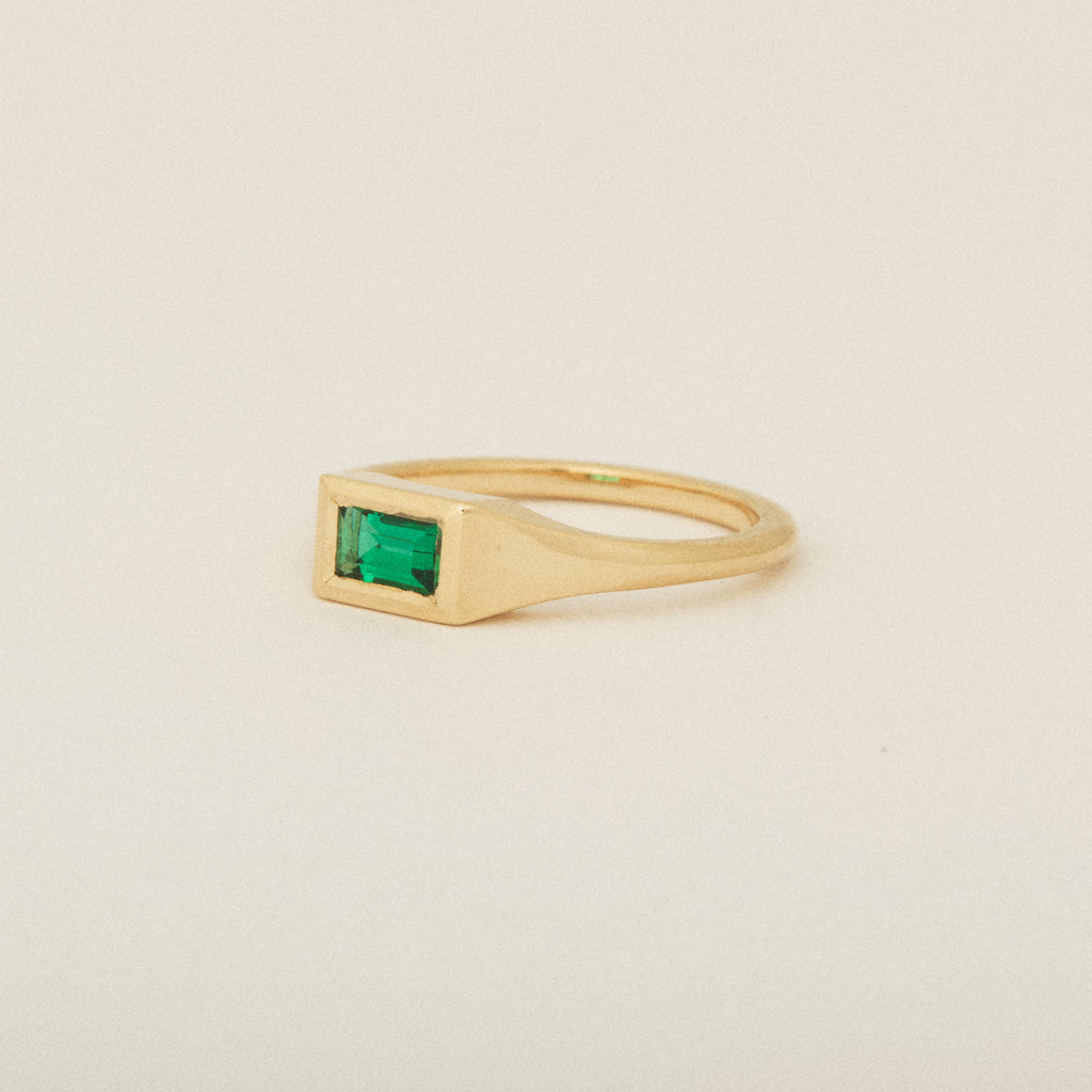 Emerald Baguette Solitaire Signet Ring