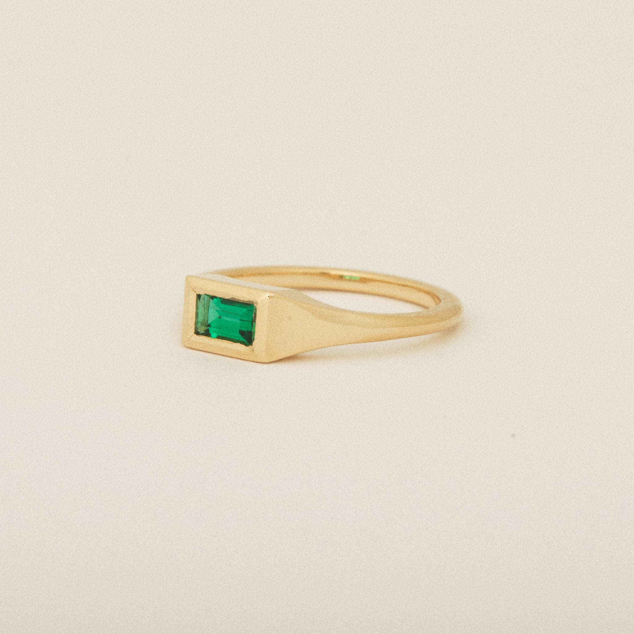 Emerald Baguette Solitaire Signet Ring
