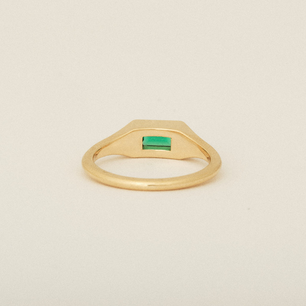 Emerald Baguette Solitaire Signet Ring