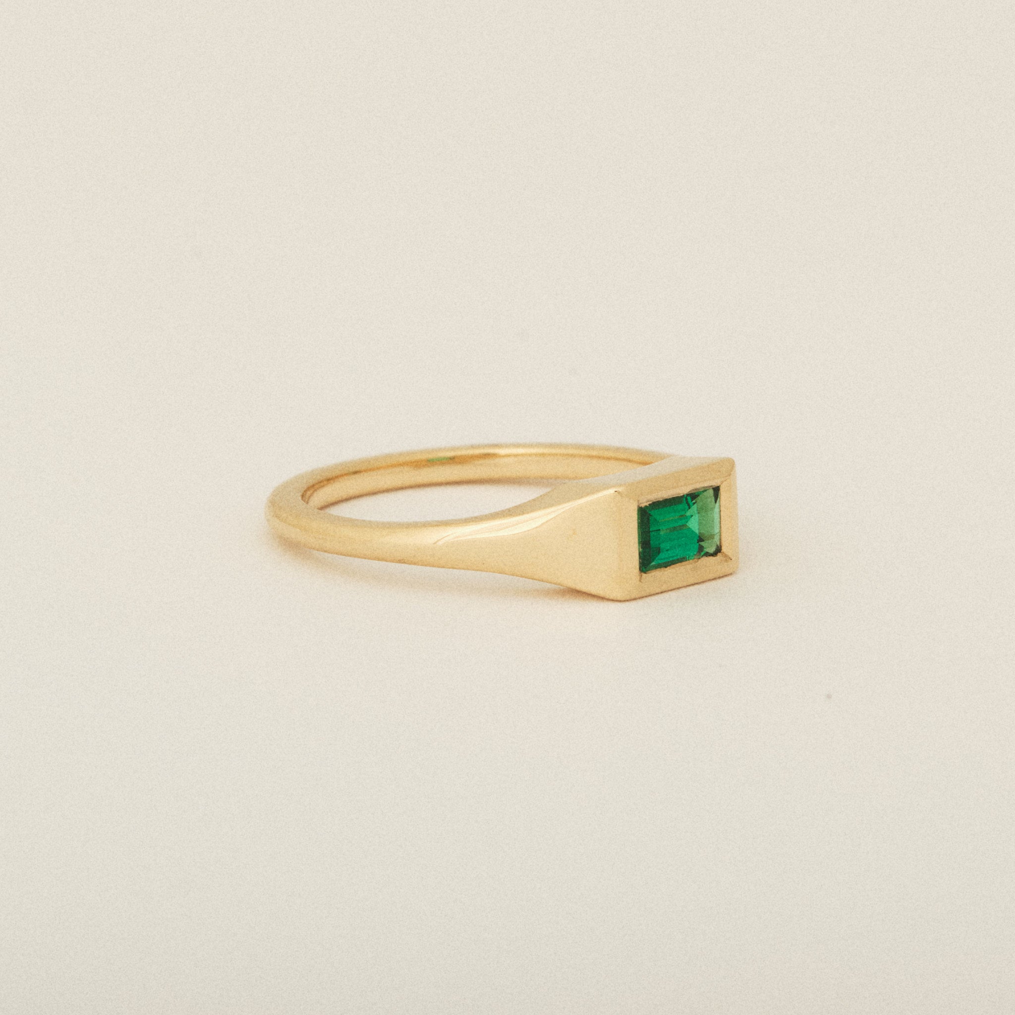 Emerald Baguette Solitaire Signet Ring