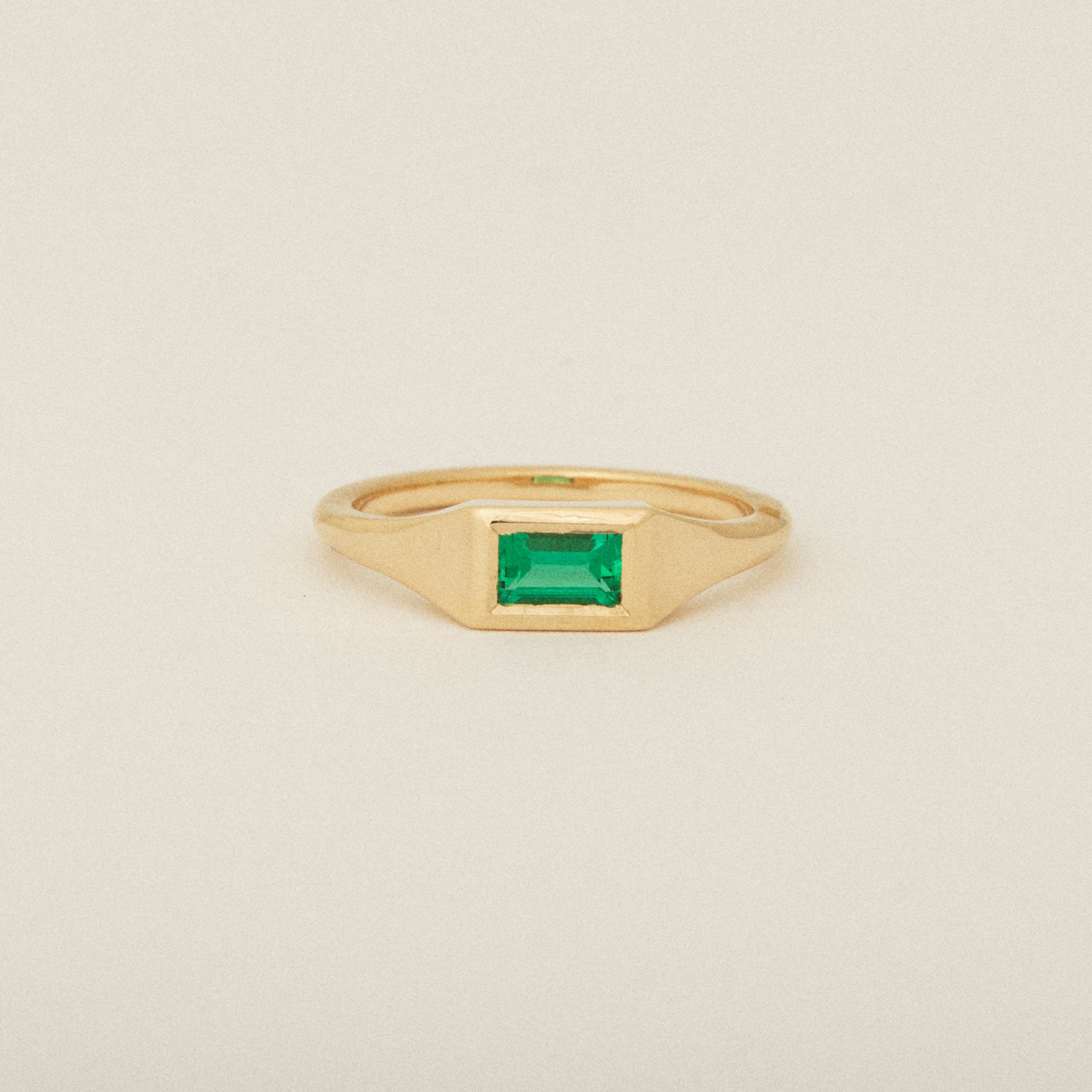 Emerald Baguette Solitaire Signet Ring
