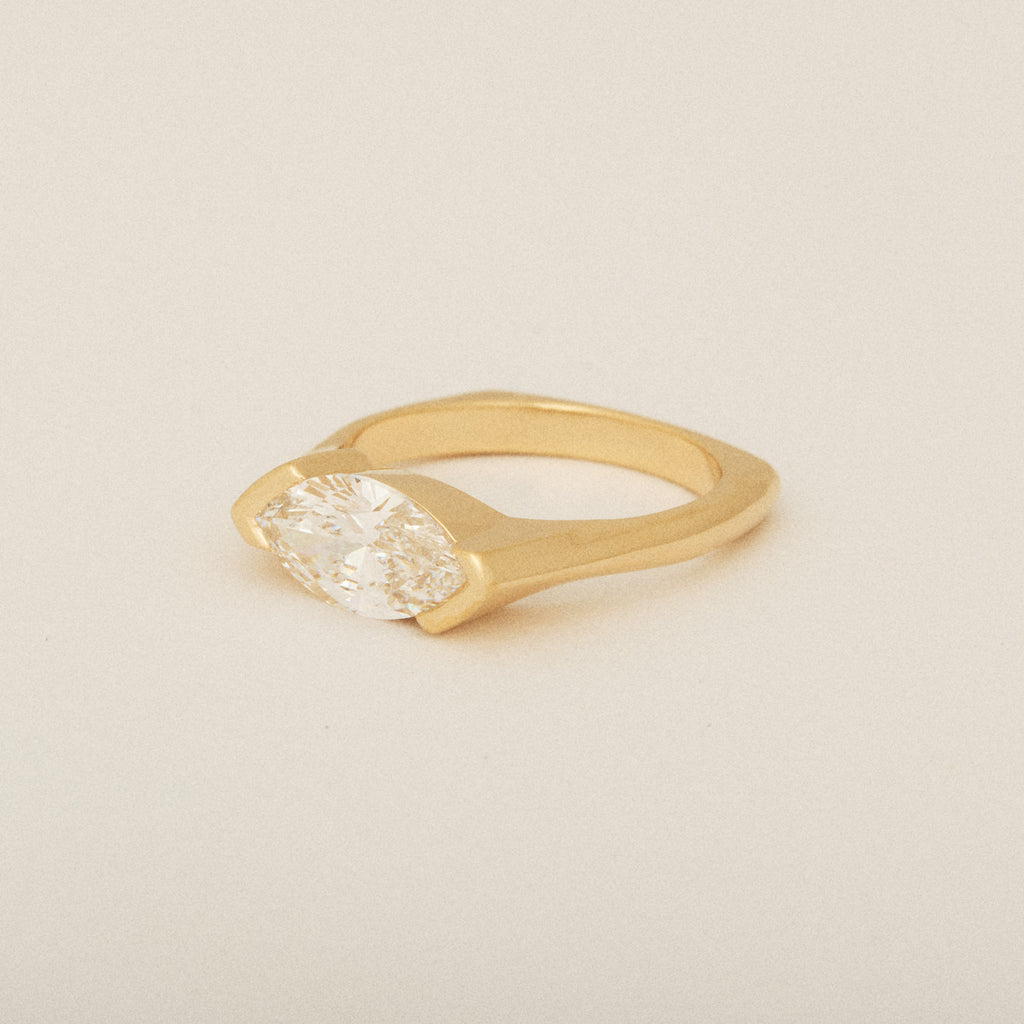 Marquis Diamond Half Bezel Set with Euro Shank Engagement Ring