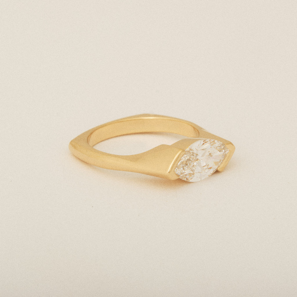 Marquis Diamond Half Bezel Set with Euro Shank Engagement Ring