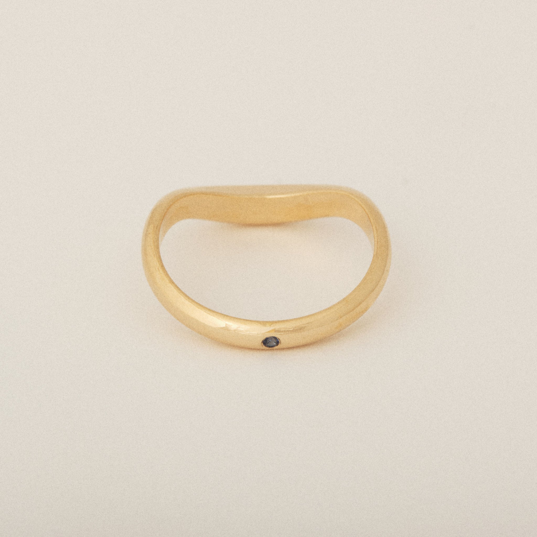 Smushed Nesting with Blue Sapphire Flush Set Exterior 14k Yellow Gold Wedding Band